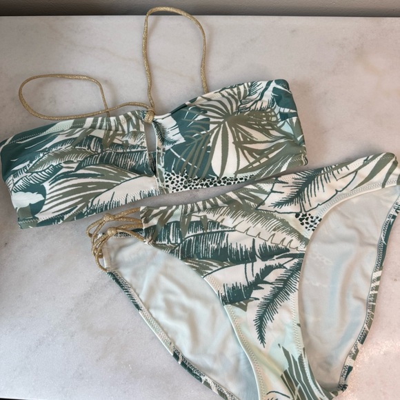 Aerie Palm Keyhole Bikini with Gold Straps Set - Picture 2 of 11